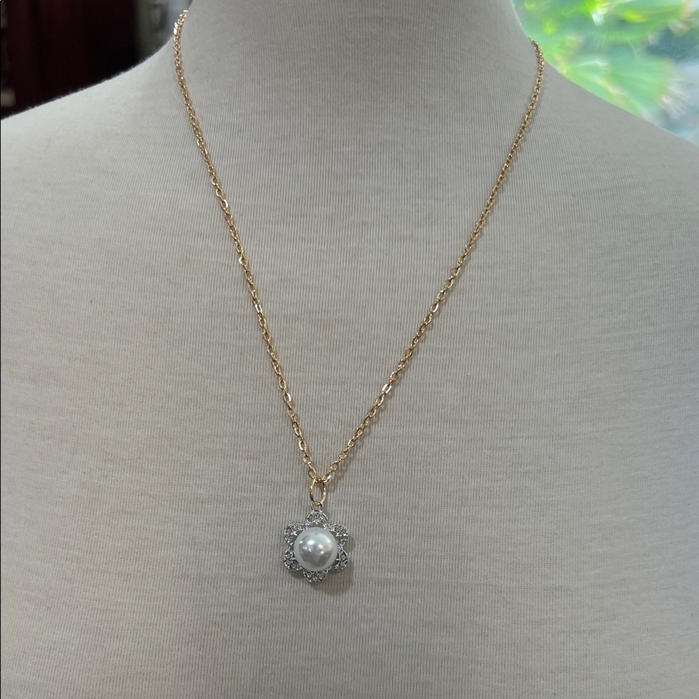 Artisan Gold Chain with Silver Pearl Pendant Necklace